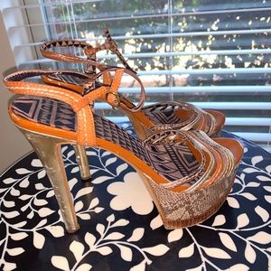 Gold snake print platform heels